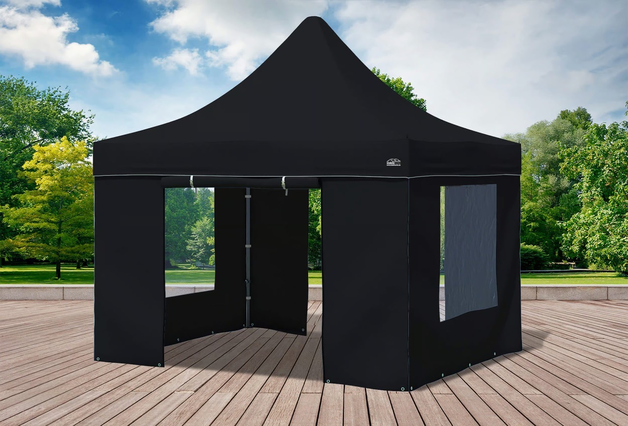 3x3 m Faltpavillon, PVC feuersicher schwarz mieten